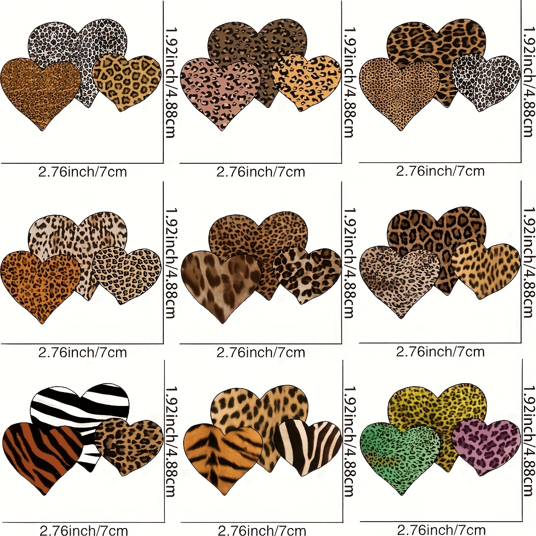 TEMU 9pcs Of Leopard Print Heart-shaped Heat Transfer Stickers-diy Hot-press Decals, Suitable For T-shirts, Sweatshirts, Jeans, Etc.-washable,