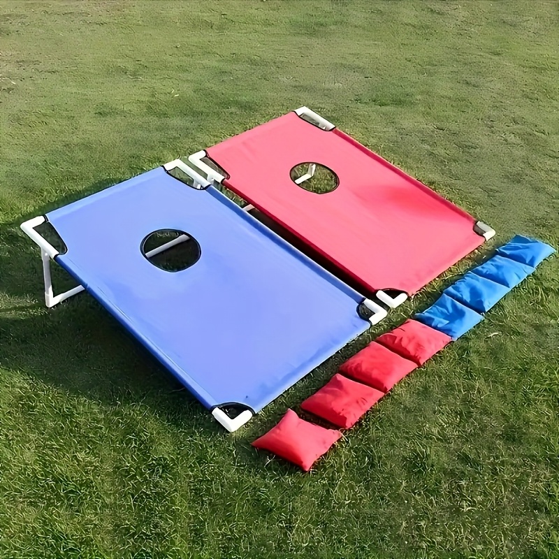 red and blue portable corn hole game set foldable and durable for outdoor party camping and backyard entertainment   6 bean bags no battery required christmas halloween