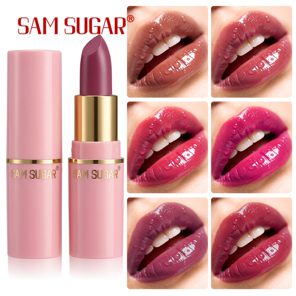 3pcs SAM SUGAR Coral Pearlescent Lipstick - Waterproof, Long-Lasting Shine, Non-Sticky Formula, Suitable for All Light Beige Lip Types, Glossy, Moisturizing Lip Makeup, Vibrant Red Hue, Creamy Texture, Moisturizing Lipstick