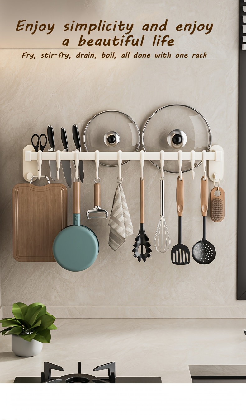 1pc Estante de Almacenamiento Multifuncional para Cocina - Organizador Montado en la Pared de Plástico Duradero con Adhesivo sin Clavos y Tornillos Perforados, Diseño Elevado Ampliado para Utensilios, Cuchillos, Condimentos, Palillos, Trapos - Ahorro de Espacio en la Organización de la Cocina, Aspecto Moderno y Elegante | Construcción Robusta, Organizadores y Almacenamiento de Cocina