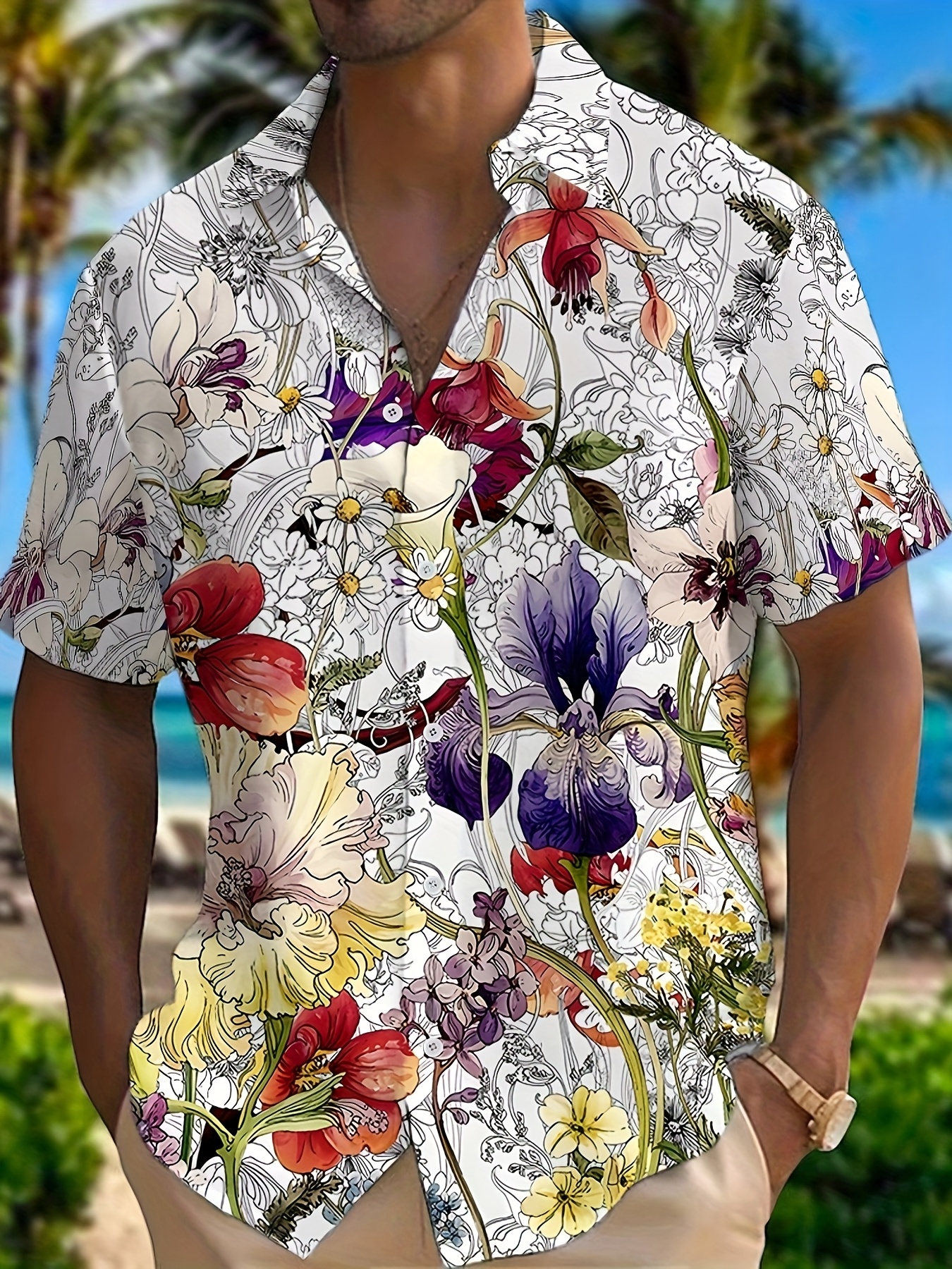 camisa manga corta estampado hombres flores Temu Chile