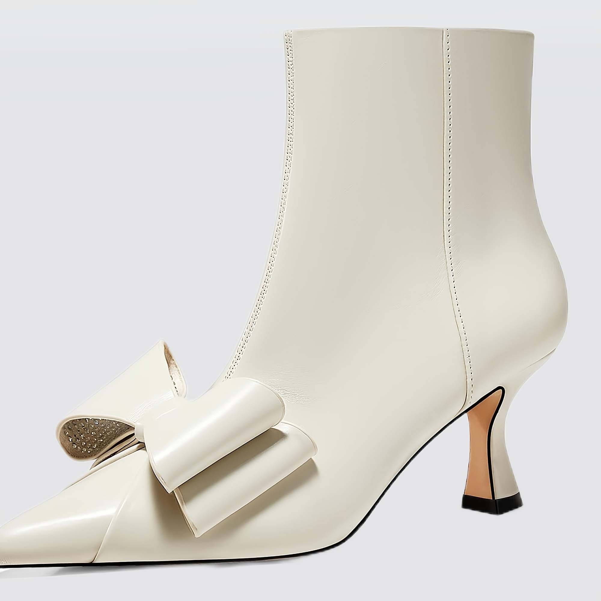 women low heel ankle boots bow pointed toe side Temu