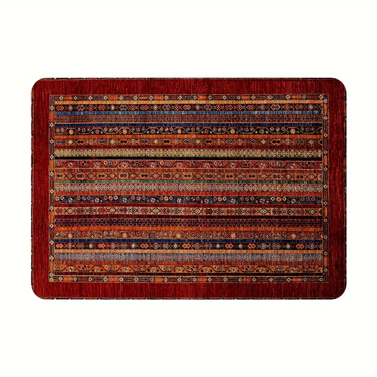TEMU 1pc Striped Abstract Rug, 100% Polyester, Non-slip Pvc Backing, Machine Made, Hand Washable, 1cm , For Bedroom, Living Room, Indoor Decor - Red