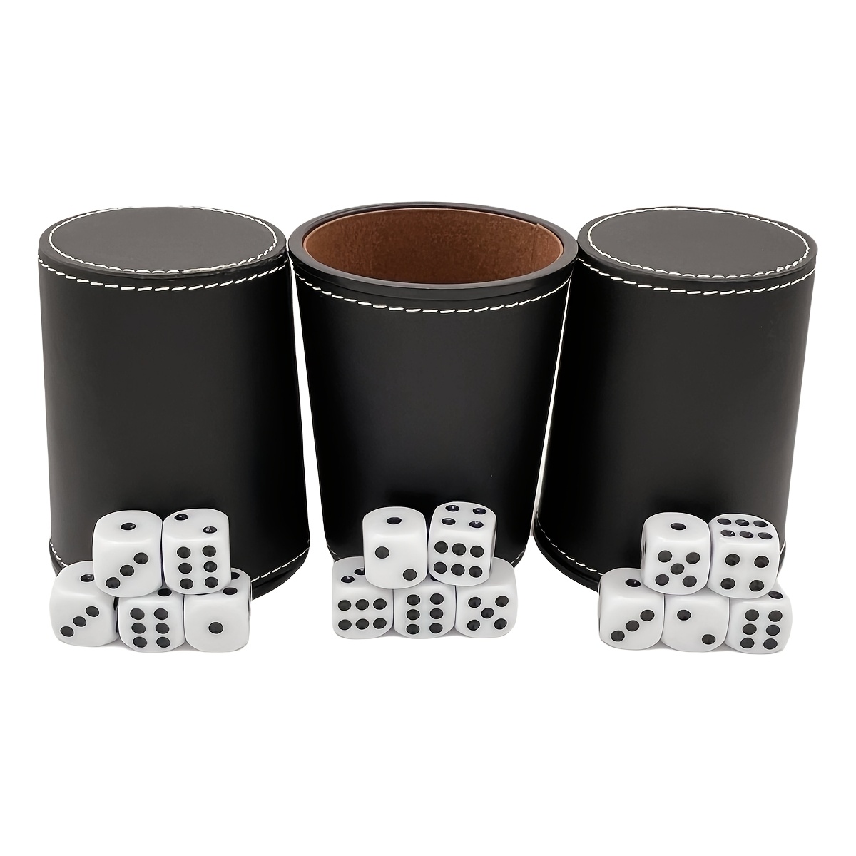 E-shop Würfelbecher aus Leder, inklusive 5 Würfel, Innenraum aus Samtmaterial, robuste und modische Würfel-Aufbewahrungsbox, Würfel-Organizer für