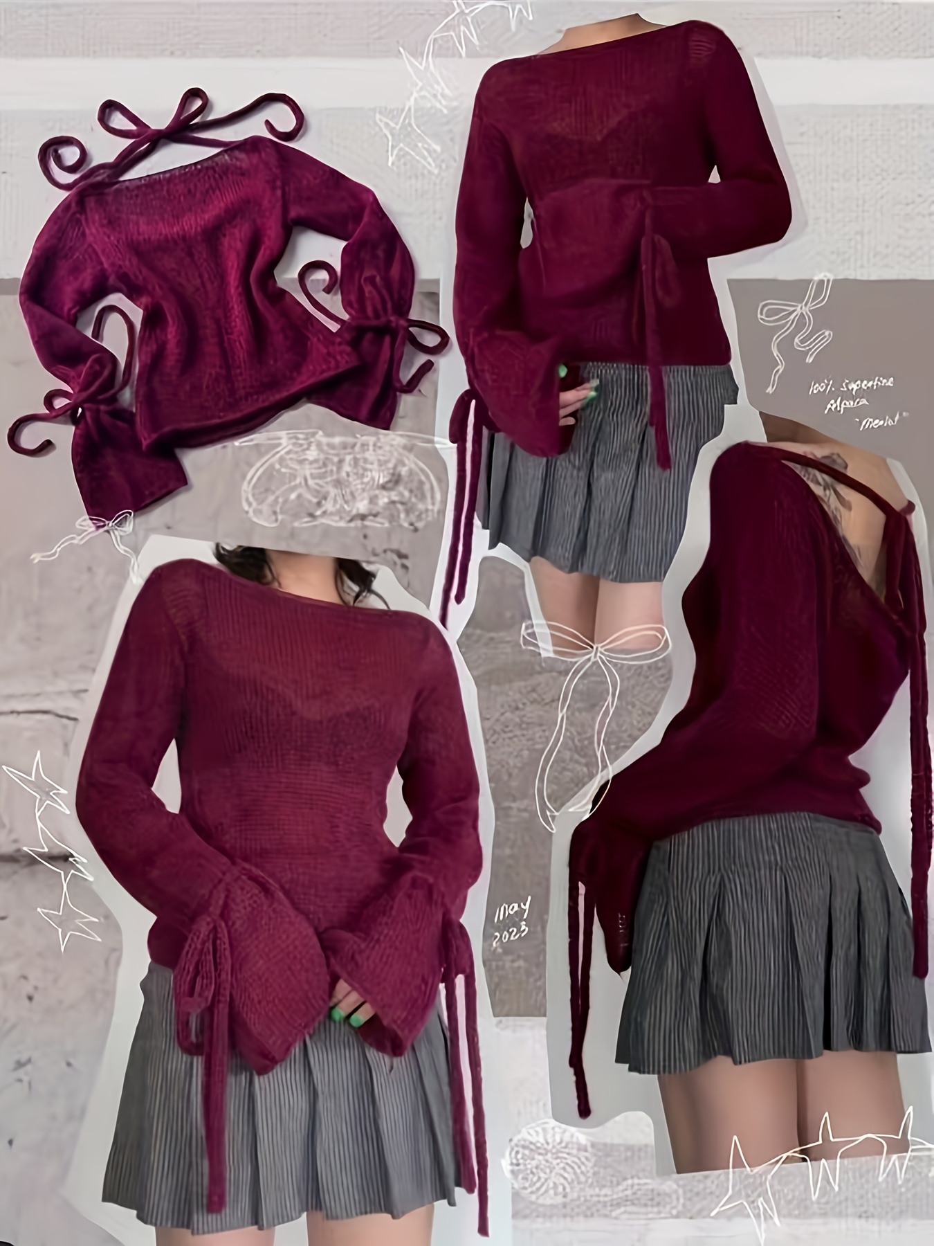 elegant shoulder cable sweater women chic top tie back Temu Pakistan