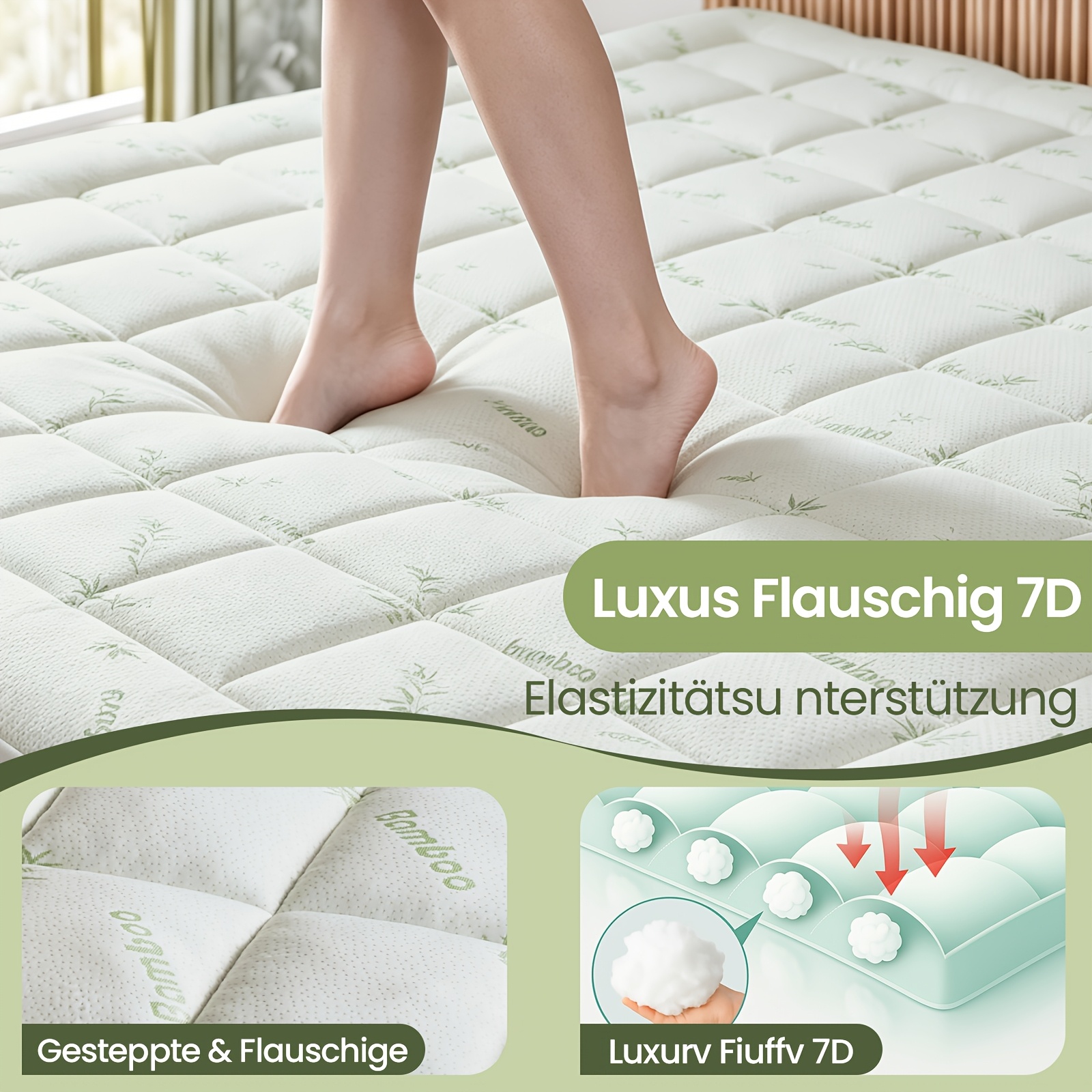 1000gsm Thickened Cooling Bamboo Fiber Mattress Topper, Breathable Skin - Friendly Mattress Protector, Ultra Soft, Machine Washable, Summer Bedding For Hot Sleepers, Fits Multiple Bed Sizes
