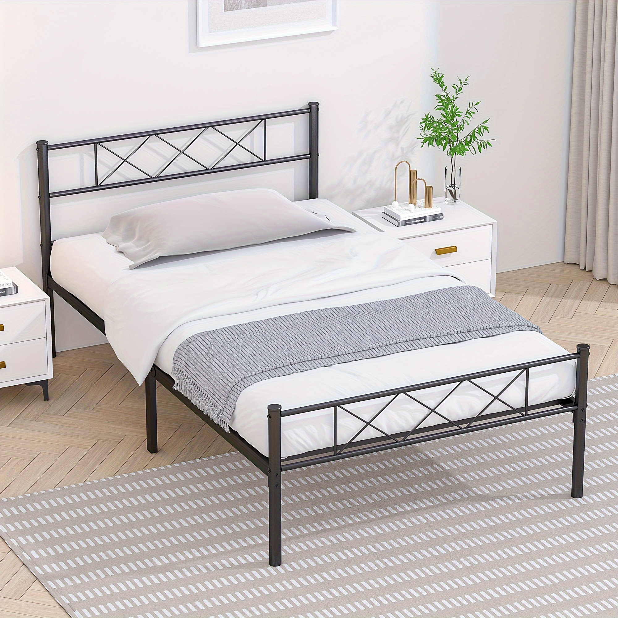 

Vecelo Metal Bed Frame With Headboard/footboard, Twin Size Queen Size Bed Frame, No Box Spring Needed