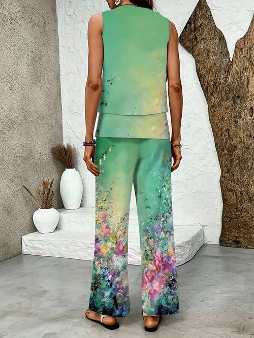 directional development new twill plant stripe neck double layer sleeveless vest straight pants casual comfortable vest suit