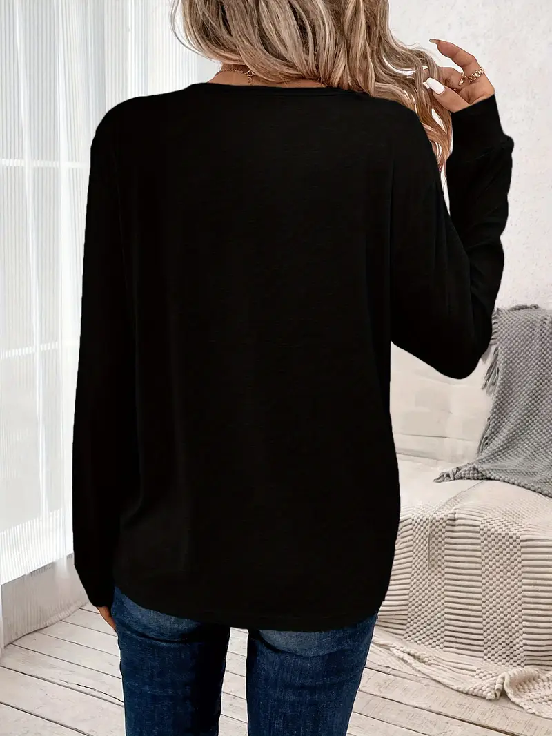 solid color crew neck t shirt casual long sleeve t shirt for womens clothing Product details 1