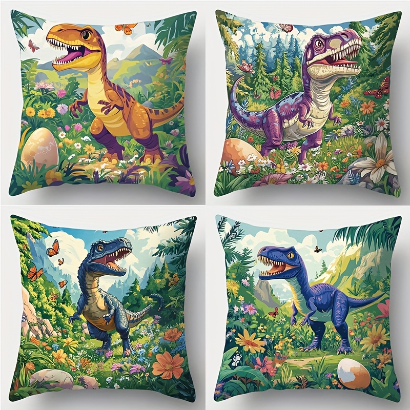 TEMU Eine Sammlung von vier bedruckten Kissenbezügen mit Dinosauriern, Schmetterlingen und verschiedenen Designs. Ideal zum Dekorieren von Zimmern,