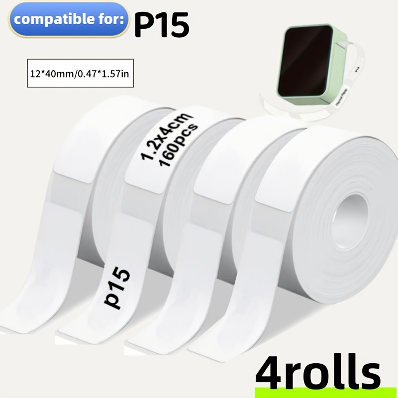 

4 Rolls Of P15 Stickers, Continuous Stickers Measuring 1.2x4cm (0.472*1.57in), Roll Contains 160 Sheets Stickers, Suitable For P15.