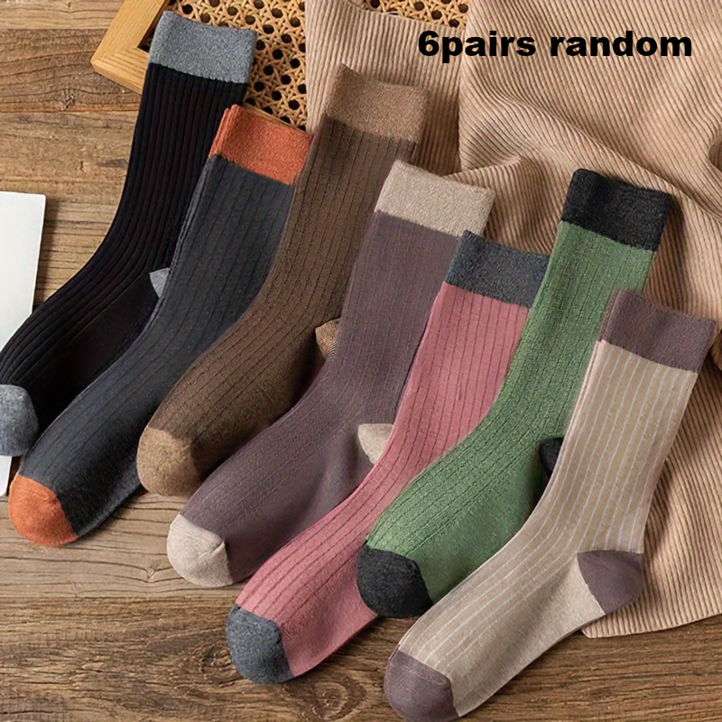 TEMU 6 Pairs Ribbed Socks, & Mid Socks For Fall & , Women's Stockings & Hosiery