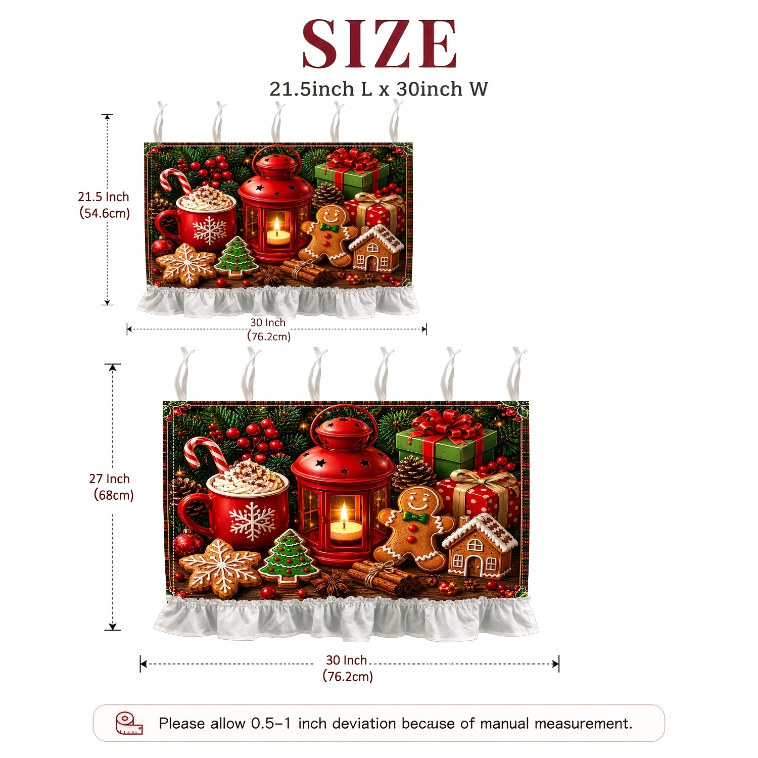 TEMU 1 tablier de cuisine Homme d'épices Chocolat chaud Guirlande de Noël Jupe de cuisinière de four avec volant blanc, Décoration festive de