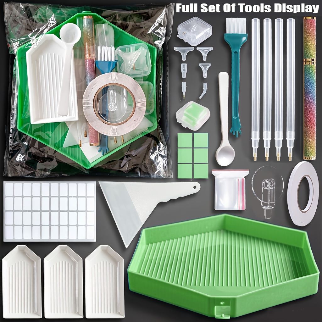 TEMU Kit d'outils complets pour peinture diamant, ensemble d'accessoires 5D, fournitures d'art diamant avec plateau de perçage hexagonal, stylos