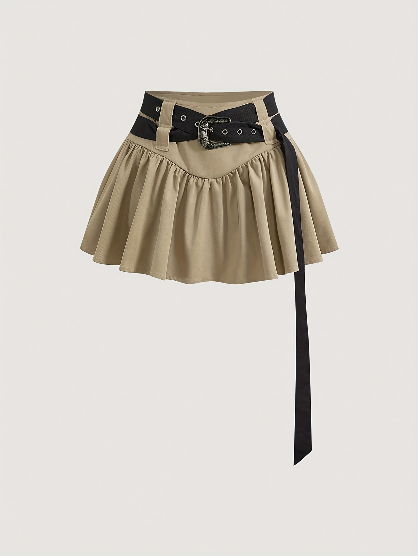 womens khaki double layer belt skirt sweet cool - Temu