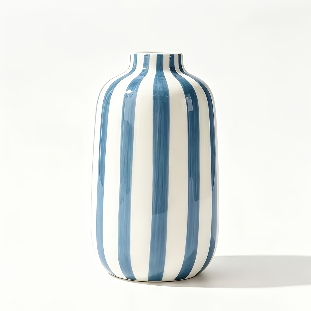 TEMU 1 pz, Vaso in ceramica a righe a , Vaso per fiori freschi idroponici, per bagno, soggiorno, scrivania, cucina, ornamenti decorativi per la casa