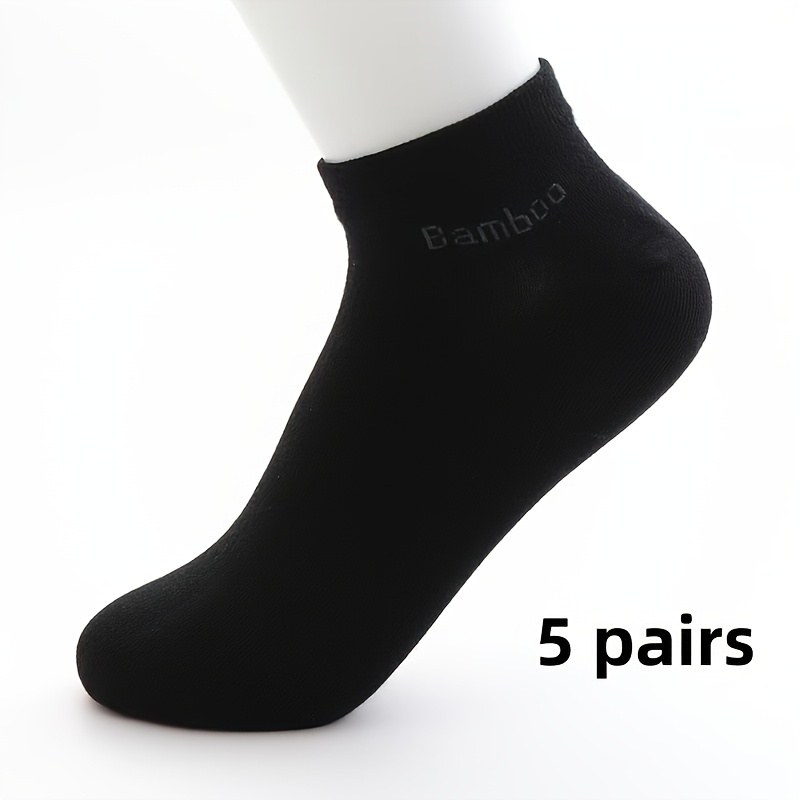 TEMU 5 Pairs No-show Socks, Made Of Bamboo Rayon, Ultra Breathable And Odor-resistant, Low-cut Design With Embossed Logo, Sneakers And Daily Wear