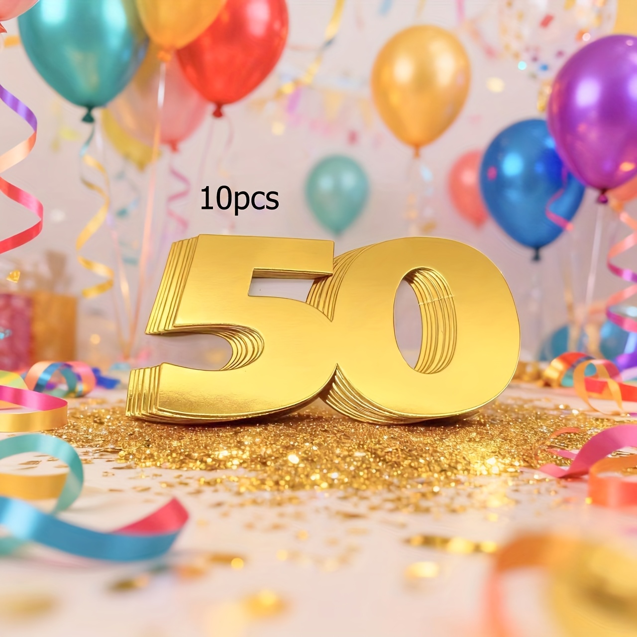 Image of 10 Party Decorations With Colorful Confetti, Number 50 , 4.13 Inches In Golden, Suitable For 50th Decor, Birthday Party Table Decor, And Wedding Decoration , For Christmas, Halloween