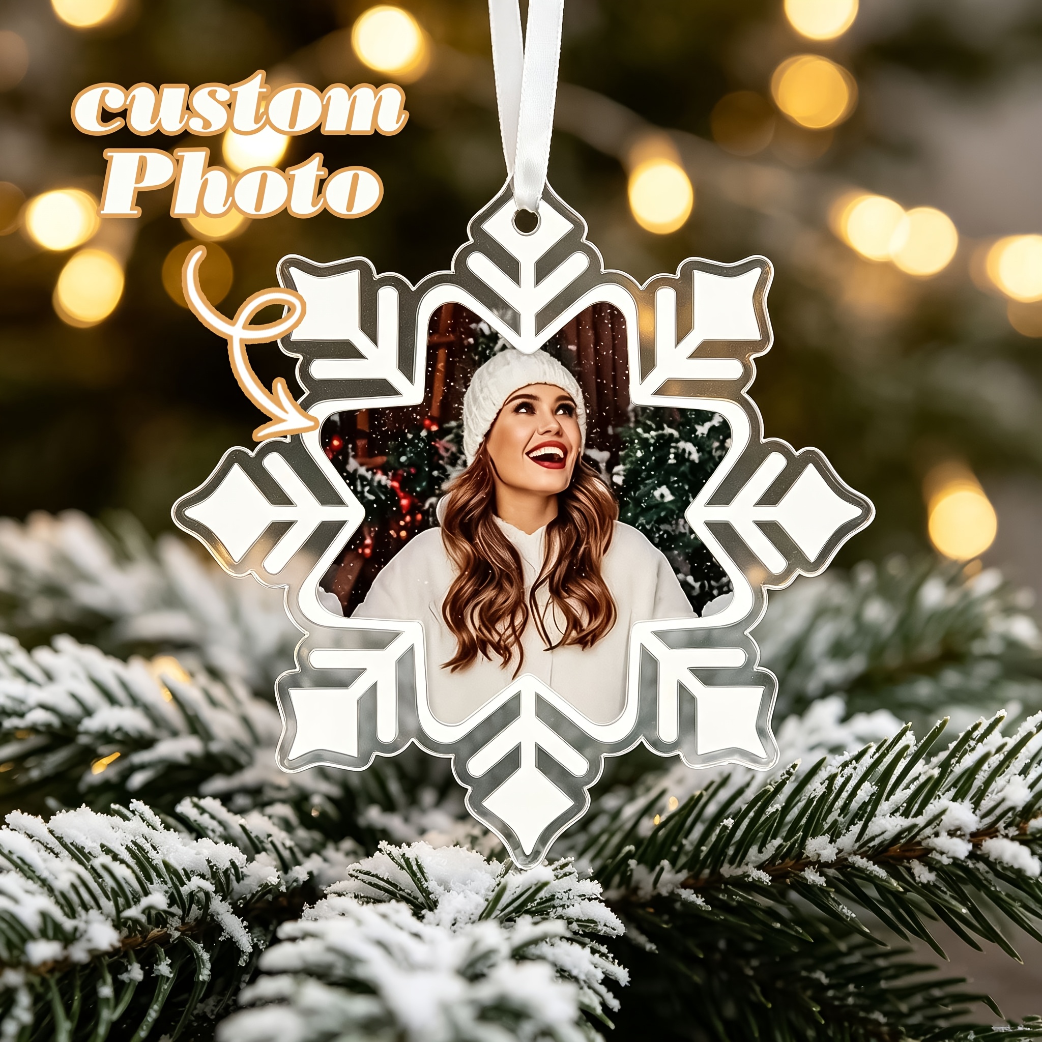 TEMU Ornamento a di con Foto Personalizzata 2D Piatto - Ciondolo Acrilico con Foto Personalizzata per Decorazioni 'Albero , Carica le Tue Foto per
