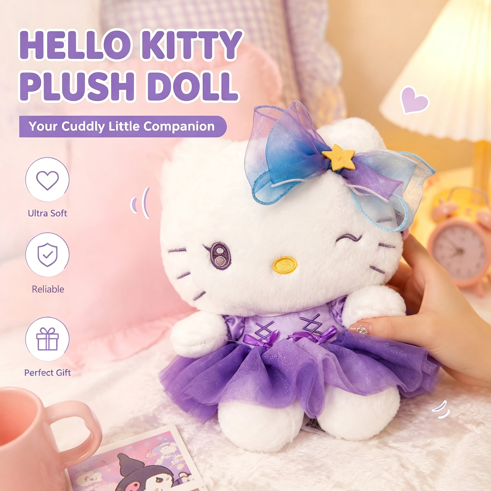 Image of My Melody Plush Toy 25cm-cute Stuffed Animal With Bow & Tulle Dress, Soft Doll, Christmas Halloween Gift For Girls