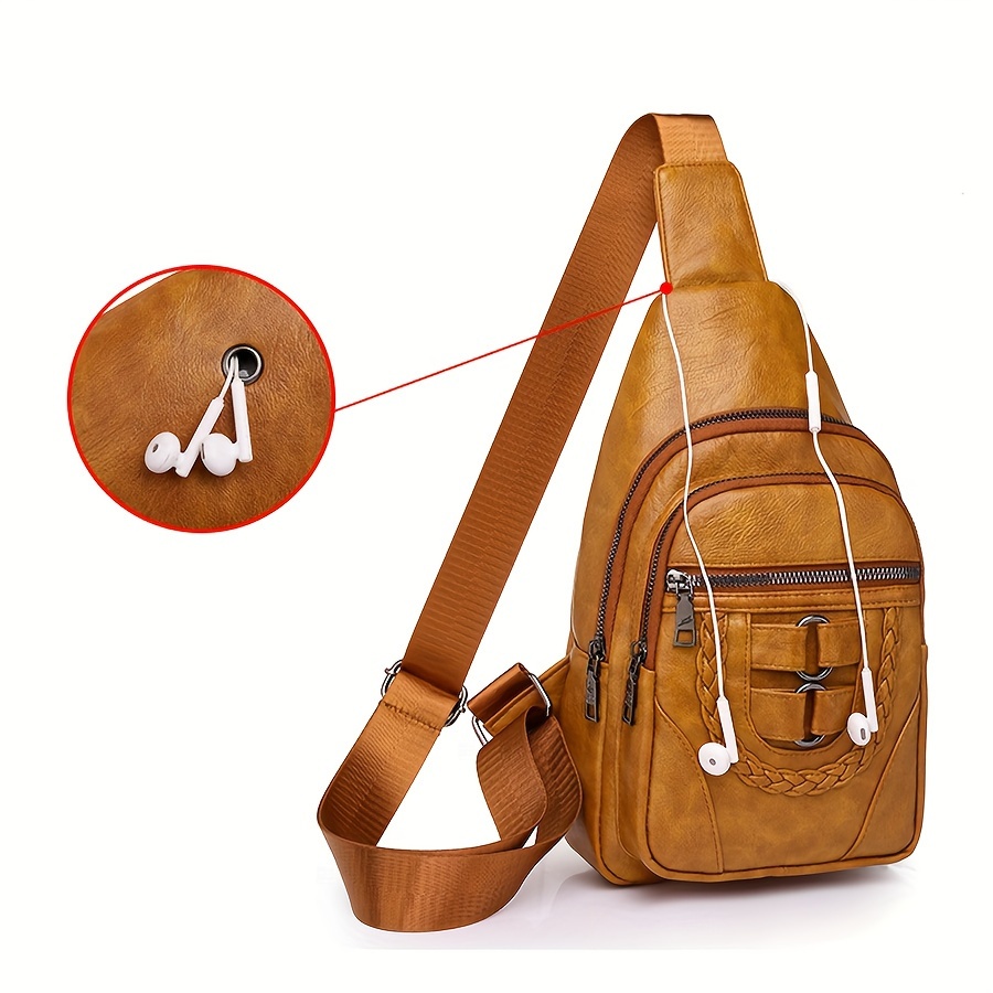 

Retro Pu Leather Sling Bag, Multi Pockets Chest Bag, Sling Backpacks Retro Hiking Crossbody Purse Chest Daypack, Sports Crossbody Bag