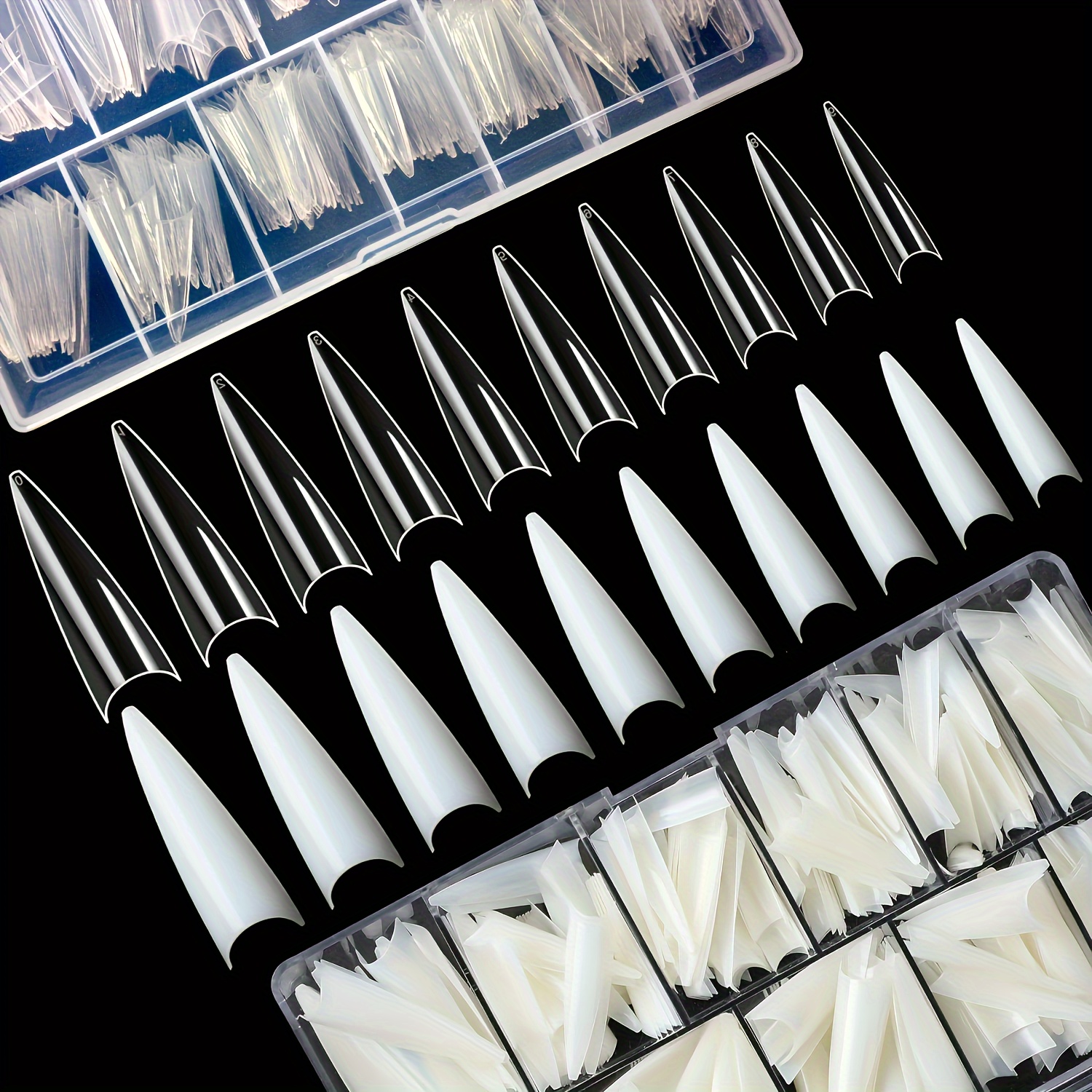 

500 Pcs Long Stiletto Clear White Half Matte False Nail Tips Set, Full Cover Artificial Press-on Nails For Diy Manicure Salon