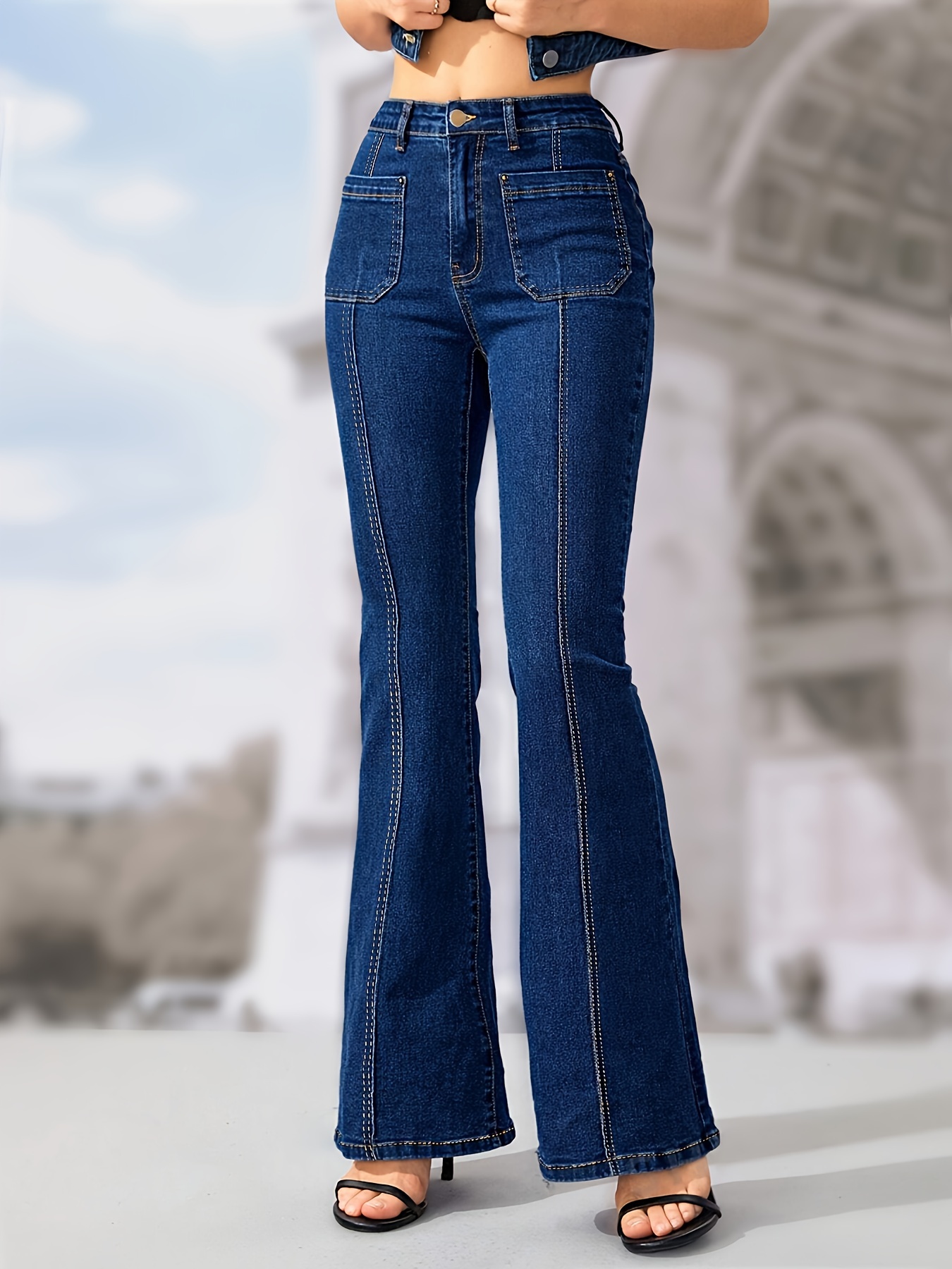 Stretch high waisted bell clearance bottom jeans