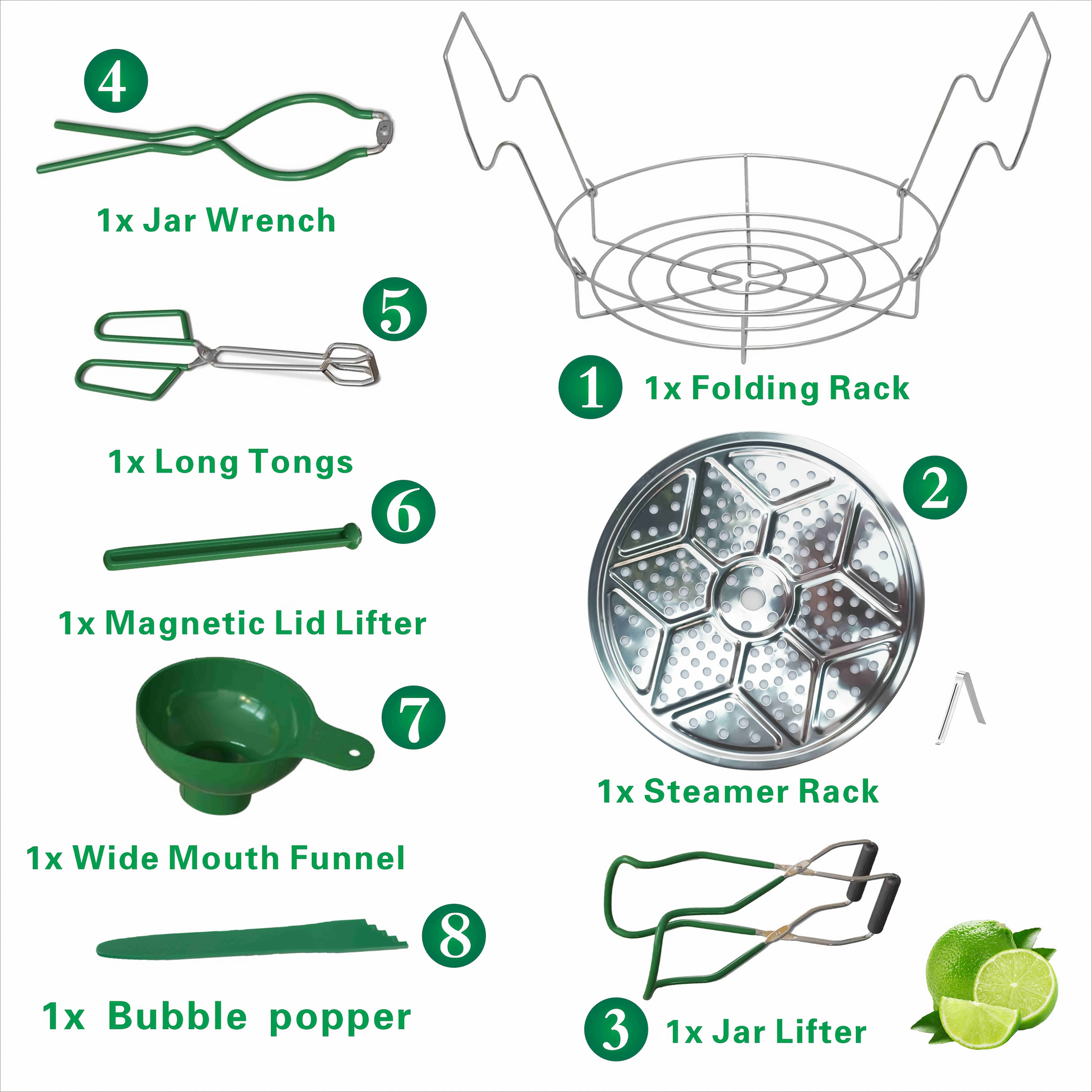 TEMU 8pcs Canning Supplies - Includes Canning Rack, Jars, Wide Mouth Jar Funnel, Jar Lifter And Wrench, , Measurer, Lid Lifter, And Kitchen Tongs, Ideal For Home Kitchens. Great Gift For Men And Women