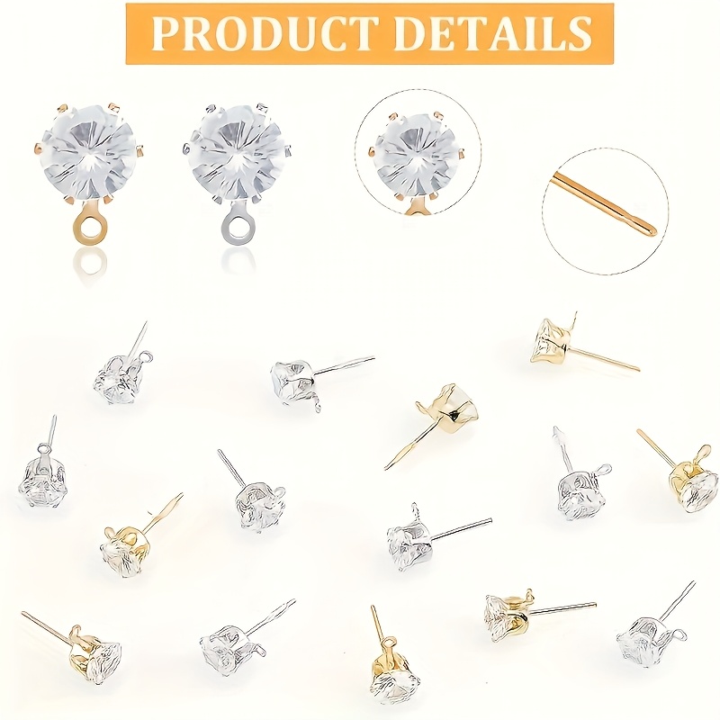 100pcs Earring Studs Glass Post with Loop for DIY Jewelry Making
