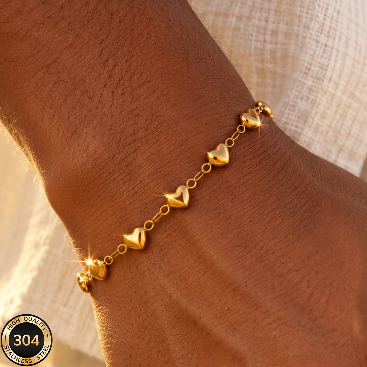 18K Gold Plated Heart Bracelet, Unisex Design