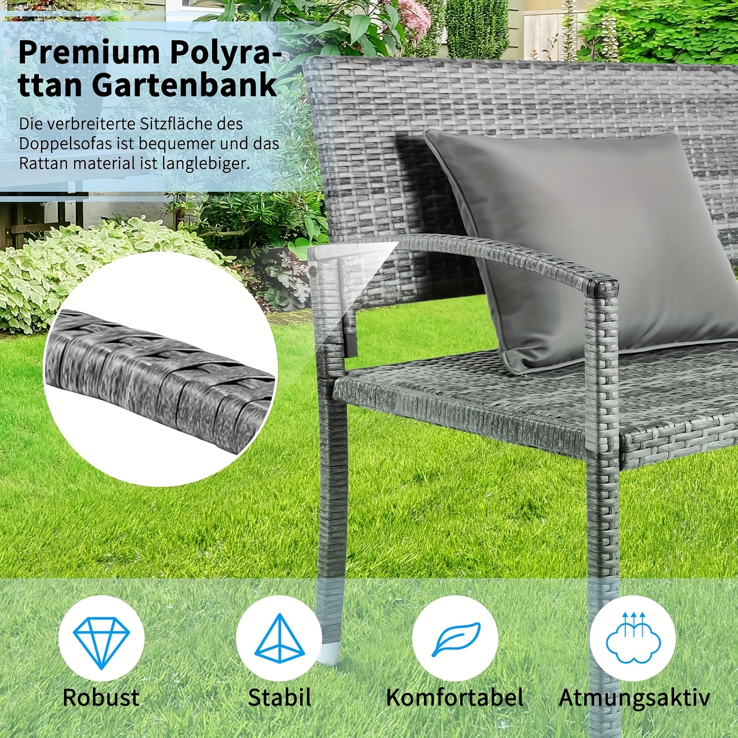 gartenbank rattan polyrattan bank wetterfest 2 sitzer