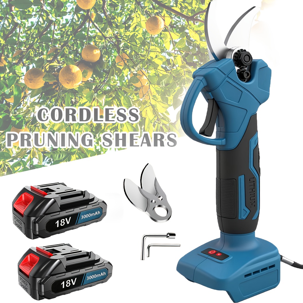 Cordless Electric Pruning Shears Scissors, 500w Garden Branch Pruner Tool, With 2x 3000mah Batteries, Compatible With Makita Battery, For Pruning Trees, Shrubs, Fruit Trees