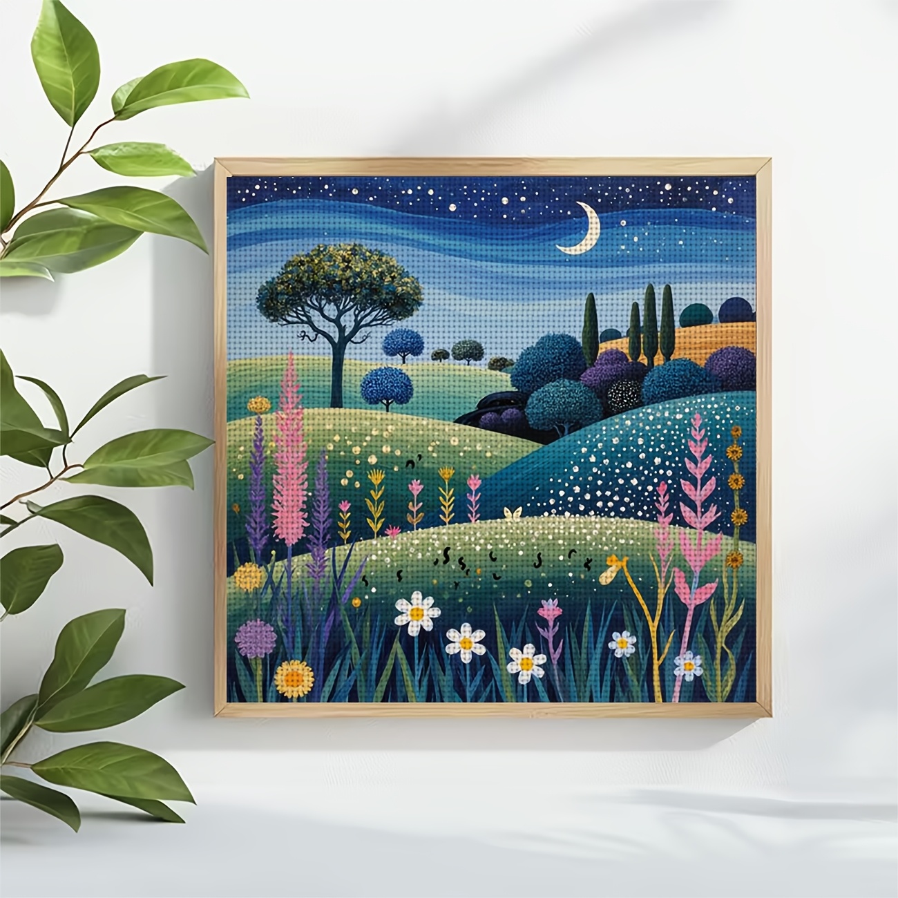 Cross Stitch Printed Kit, Frameless, Starry Night Flower Field Pattern