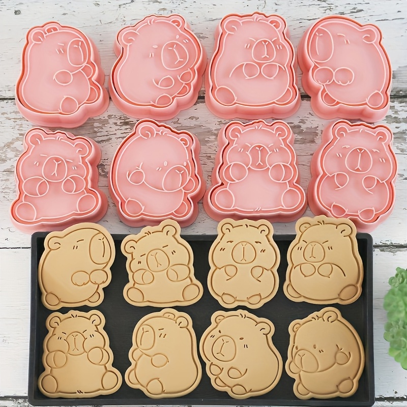 Capybara Cartoon Cookie Mold, Guinea Pig Cookie Press Cutting Tool, Capybara Cookie Embossing Mold Set, Handmade Chocolate Cookie Mold, For Baking Pastries, , Fondant, Cakes