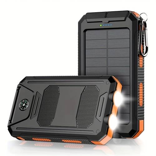 solar charger 10000mah solar mobile power bank external spare battery pack with usb c led flash compatible with for samsung ipad outdoor camping fast charger with dual usb ports built in led and compass suitable for all phones