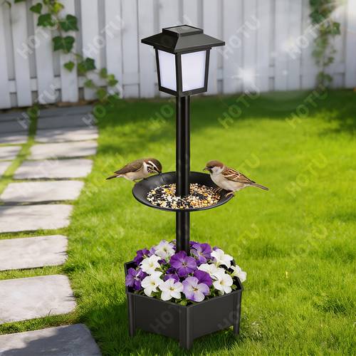 item picture 1pc outdoor bird feeder solar outdoor bird feeder with led lights solar lights garden lighting bird feeder double hanging bird feeder decorations courtyard