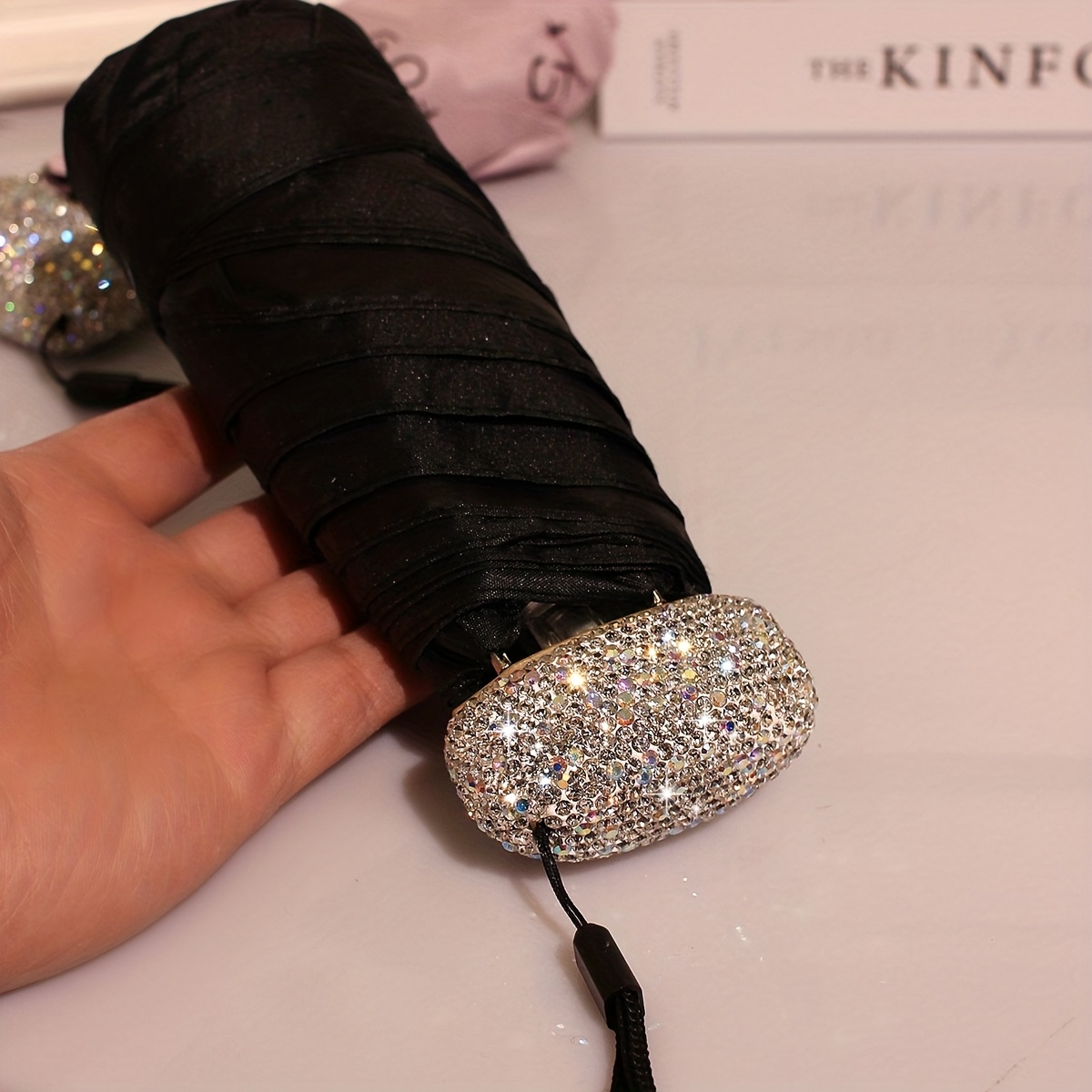 Image of Travel Rhinestones Sun Umbrella 8 Ribs Pocket Lightweight Portable Sunscreen Ultraviolet Protection Sunshade