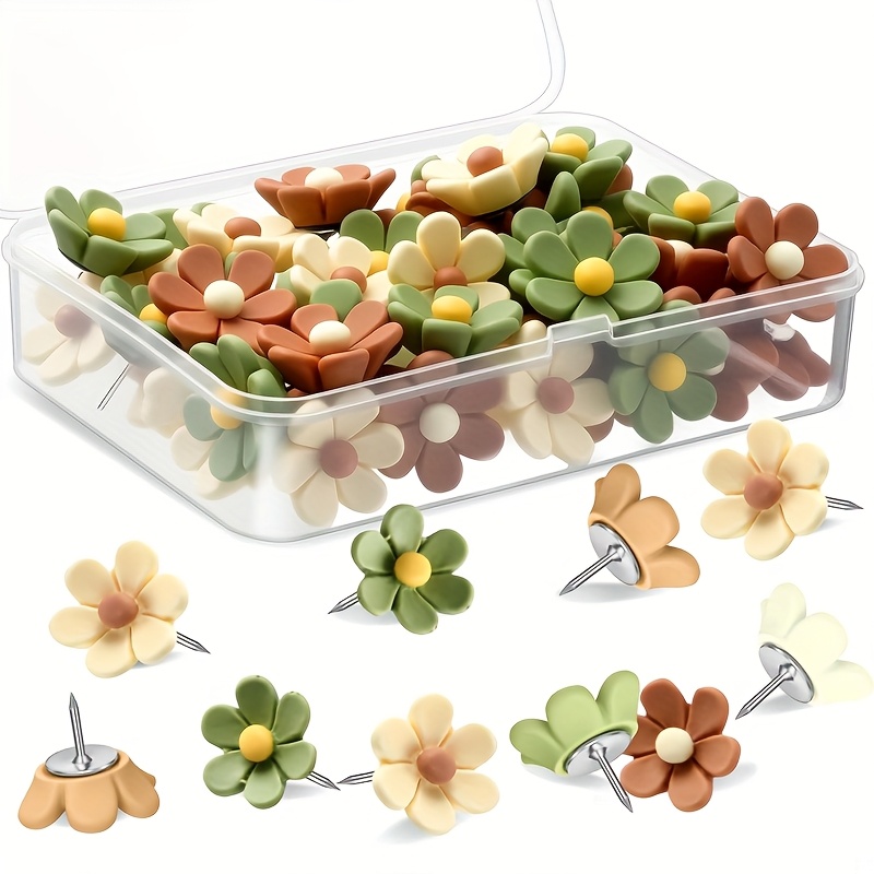 Image of 22pcs Of Push Pins , Brown, And Beige, Suitable For Photo Walls, Cork Boards, And Office Decor