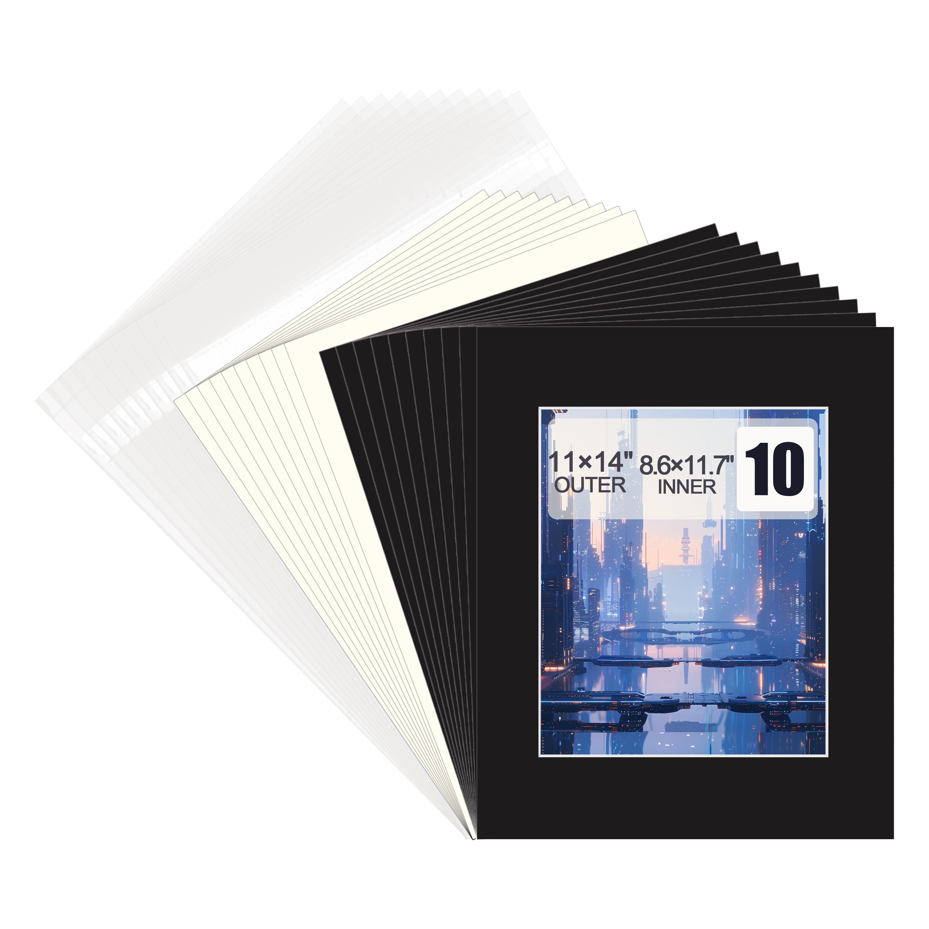 

10 Packs Of Black Picture Mats: 11x14 Inch, Beveled Cut, Acid Free, Perfect For Photos, Art, And Frame Decorations