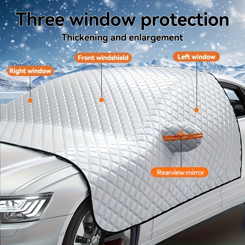 

3-layer Thickened Car Windshield Cover - Frost, Snow, And Sun Protection With Diamond Pattern, Fit For Front Window, Left Side Mirror, And Mirror