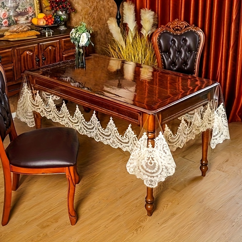 1pc dining table cloth non wash anti slip pvc material with lace edge high end atmosphere coffee table cover simple table mat suitable for kitchen restaurant party indoor outdoor holiday decoration