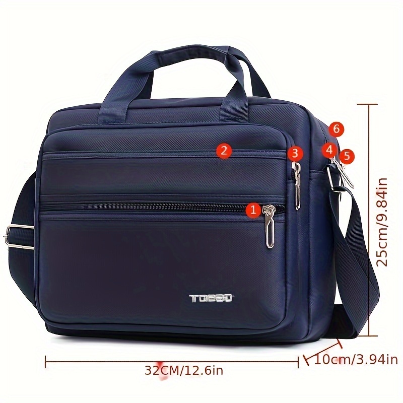 

6-layer Large Capacity Briefcase With Anti-theft Security, Nylon Crossbody Bag For Work & Travel - Adjustable Strap