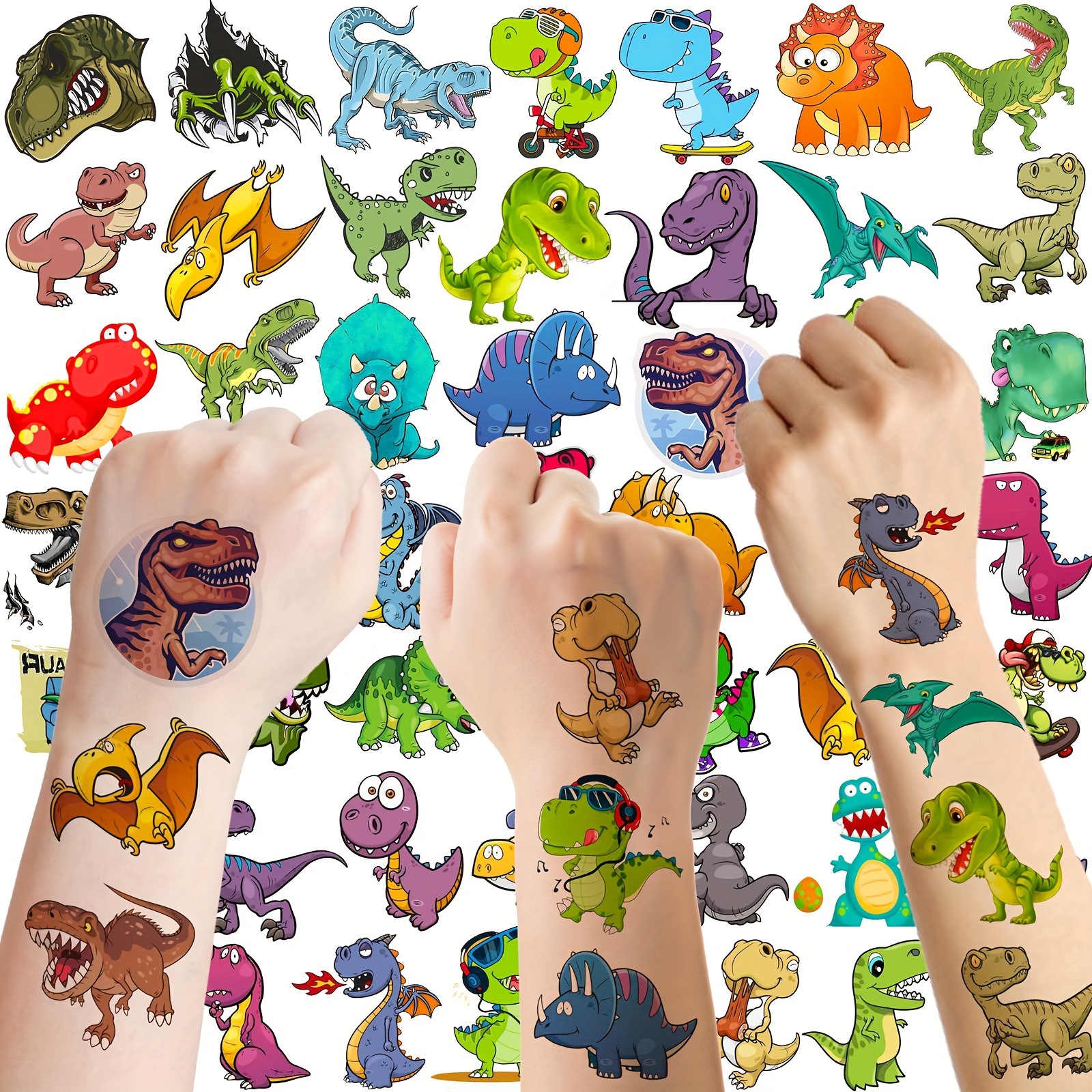 

50 Pcs 3d Dinosaur Temporary Tattoos For Boys Girls Women Men, Cute Fun T-rex Fake Face Tattoo Sticker Sets Party Decors, Bulk Small Dino Tattoos For Birthday Gifts Decoration