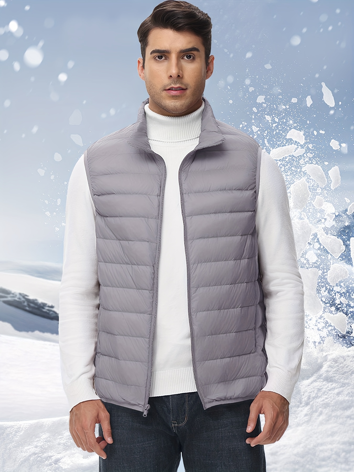 mens thermal stand collar sleeveless vest lightweight winter