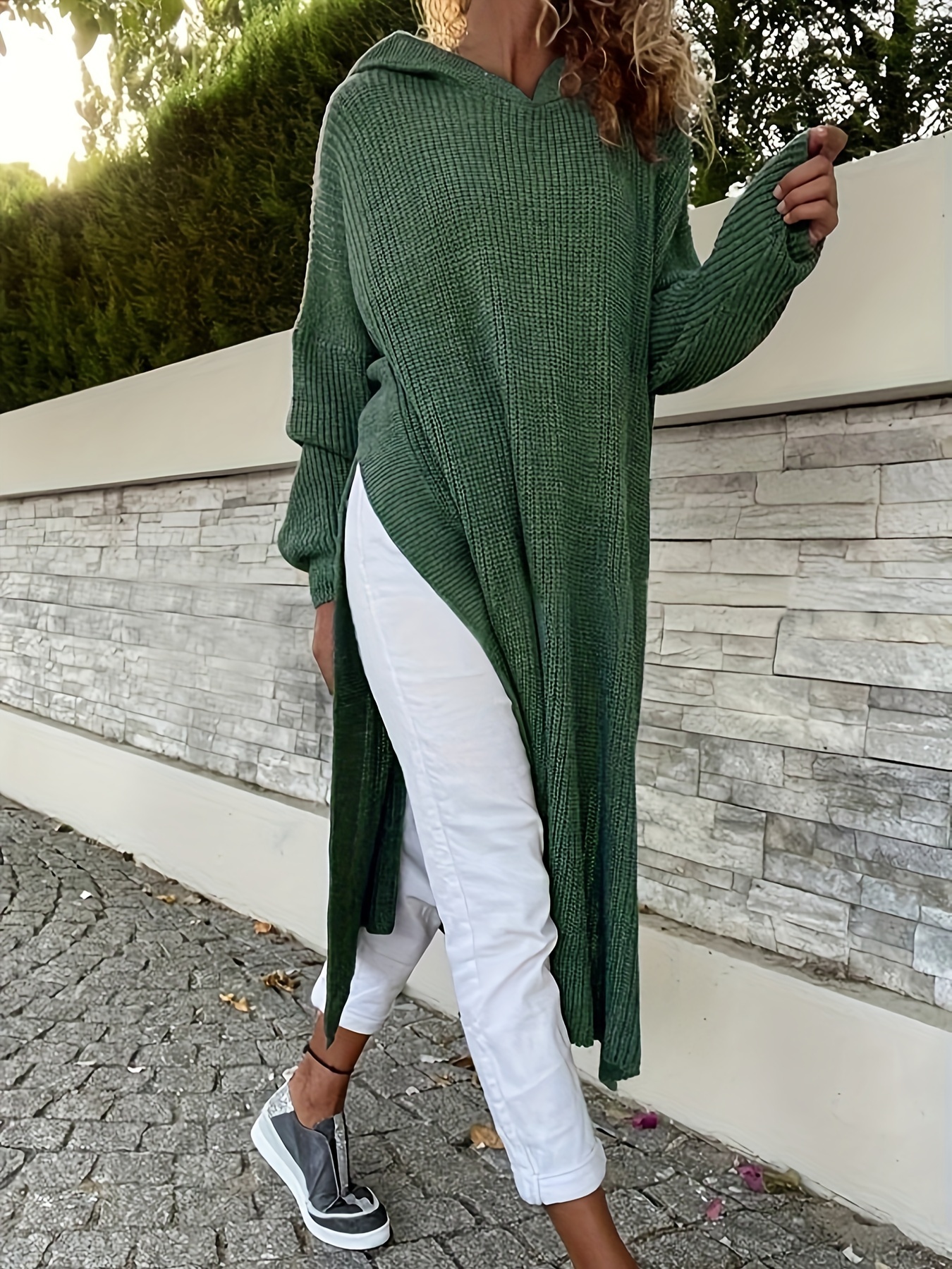 womens 2024 autumn winter hooded slit long sweater dress - Temu Austria