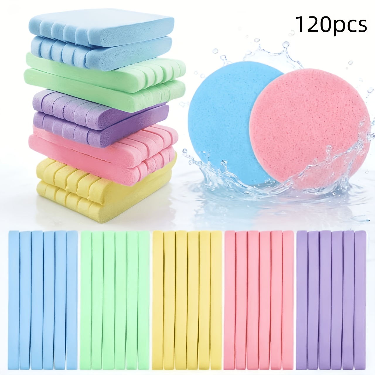 TEMU 120pcs Compressed Sponges For Washing Face, Cellulose Spa Sponges For Aesthetic Skincare Facial Cleansing Exfoliating Mask Makeup Removal