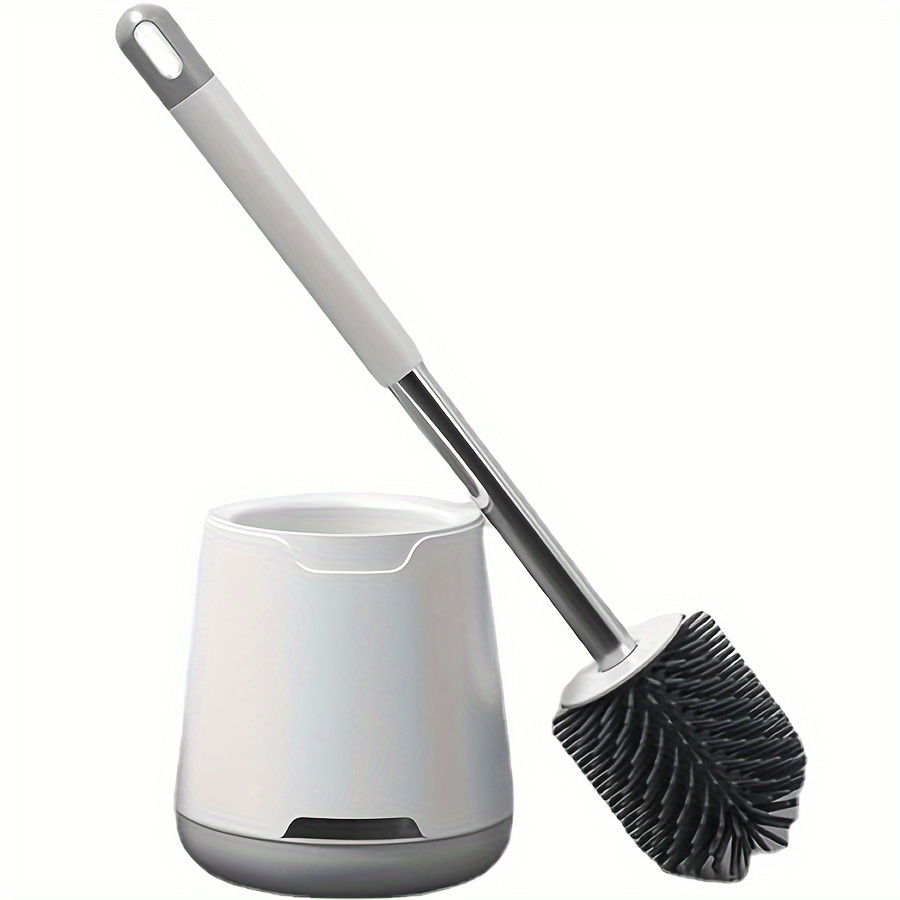 Silicone Toilet Brush With Stainless Steel Long Handle And Quick-dry Holder, Ergonomic Freestanding Bathroom Toilet Bowl Brush Set, Rust-resistant, Soft Firmness, Non-electric Deep Cleaning System