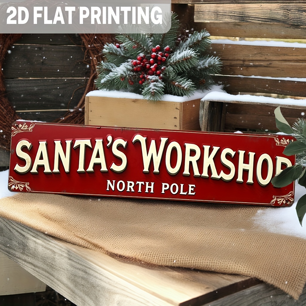 TEMU 2d Flat, 2d Flat Surface, 2d Flat Surface, 1pc, Vintage Workshop Arctic Wooden Sign, Christmas Decoration, Holiday Decoration, Wall Hanging,