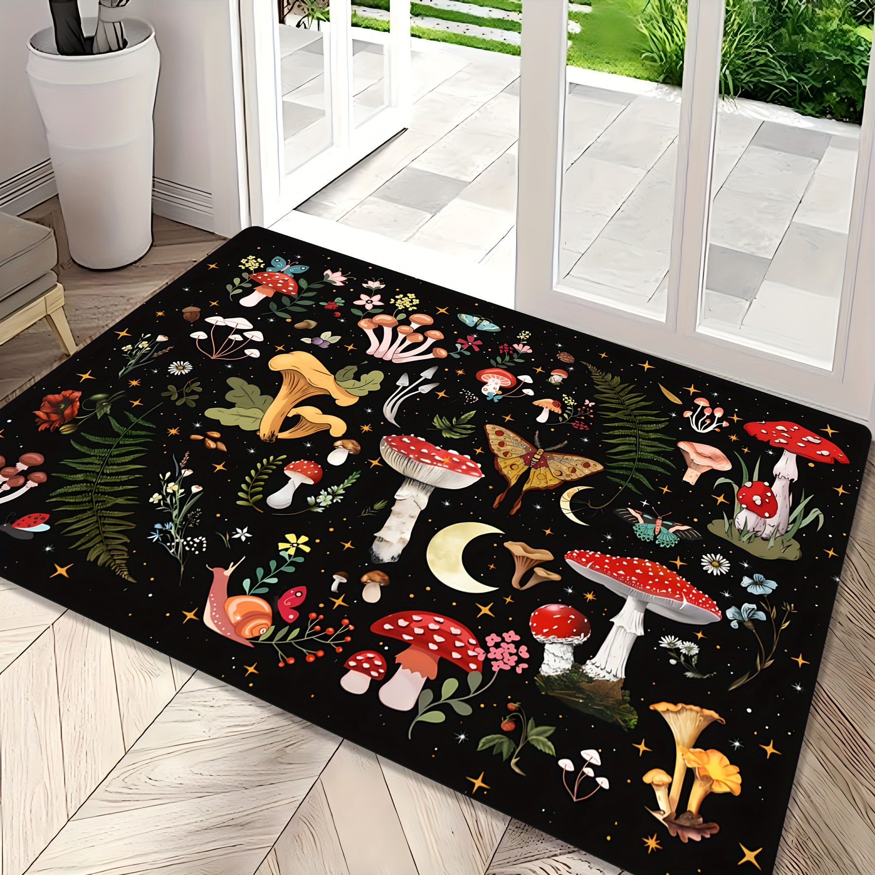 

Door Mat - Mushroom, Moon & | , Non-slip, Machine Washable | Living Room, Bedroom, Kitchen & More | Sizes