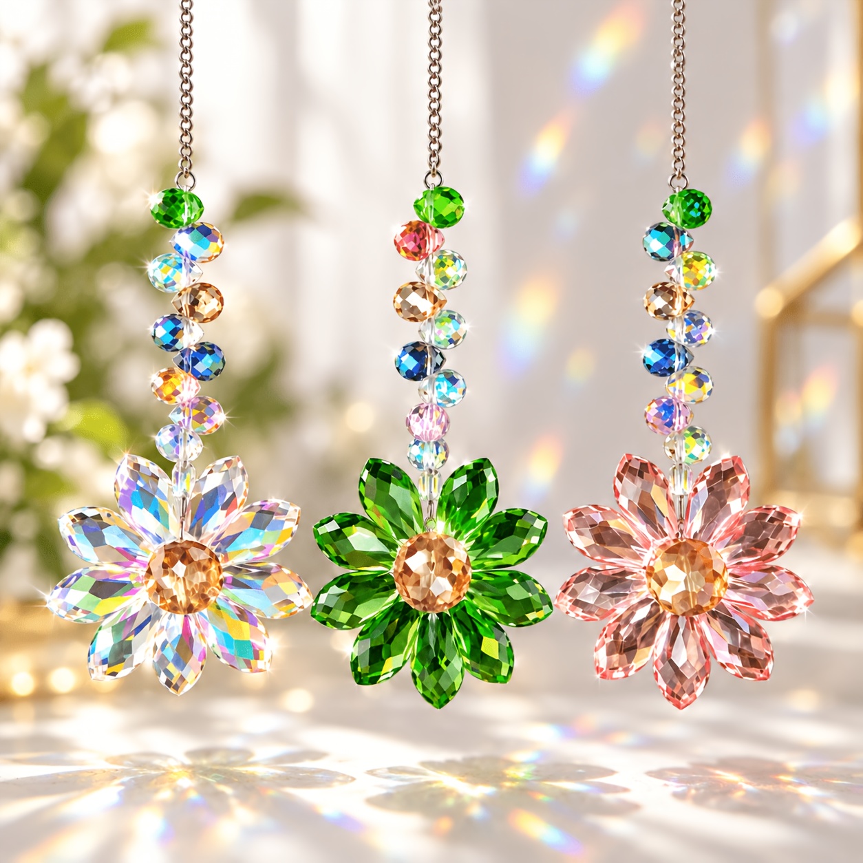 Image of [colorful Glass Suncatchers] 3-pack Glass Garden Suncatchers - Colorful Beads Hanging Decor For Windows, Gardens, Wedding Occasions